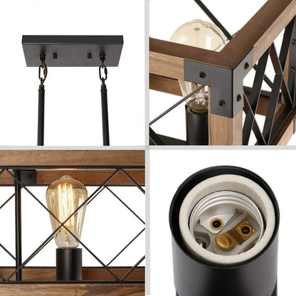 Industriële Hanglamp met Hout en Vijf Verlichtingspunten – Perfect voor Moderne Interieurs 5