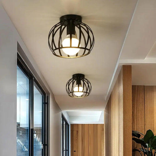 Industriële Zwarte Plafondlamp voor Slaapkamer en Gang – Stijlvolle Plafonnière met Open Afwerking 0