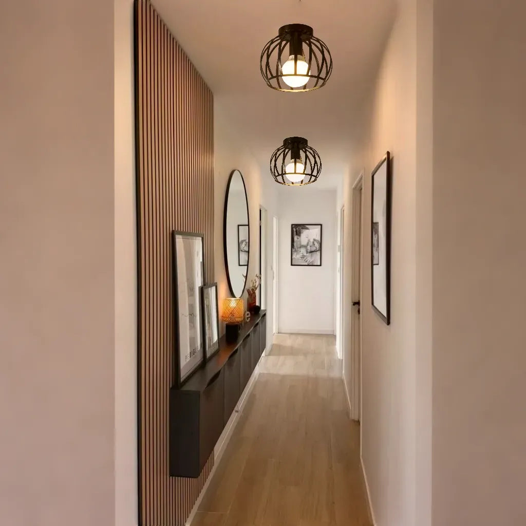 Industriële Zwarte Plafondlamp voor Slaapkamer en Gang – Stijlvolle Plafonnière met Open Afwerking 3