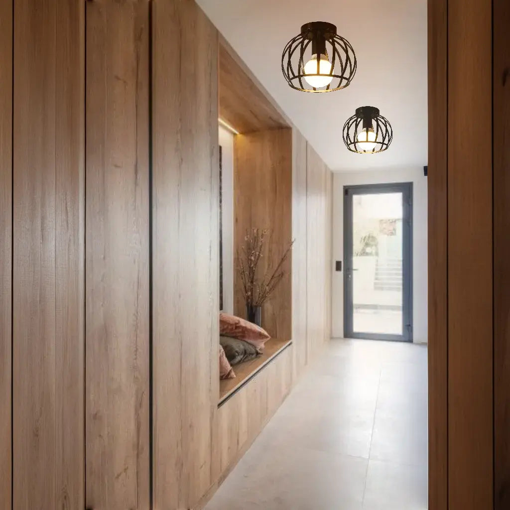 Industriële Zwarte Plafondlamp voor Slaapkamer en Gang – Stijlvolle Plafonnière met Open Afwerking 5