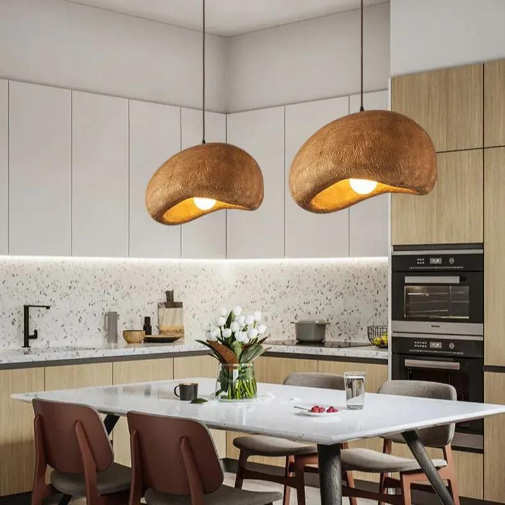 Japandi Hanglamp van Hoogwaardig Hars met Textuur - Minimalistisch Design voor LED Verlichting 3