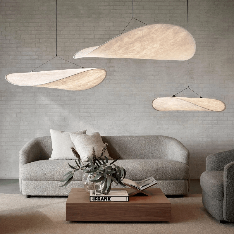 Japandi Zijden Hanglamp – Ovaal Design van Metaal en Zijden met LED Lichtbron 2