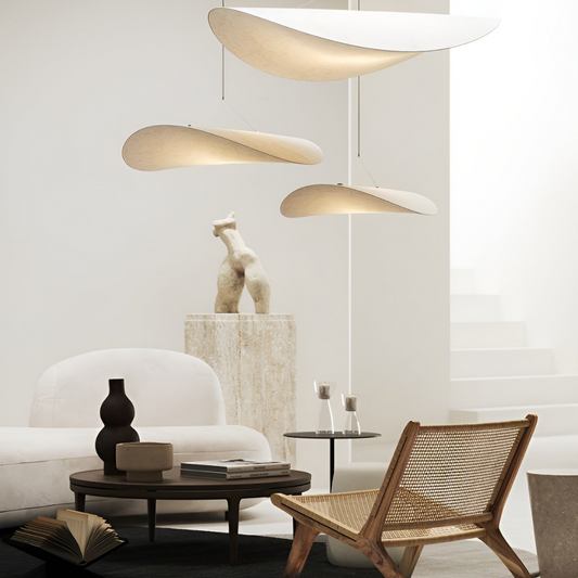 Japandi Zijden Hanglamp – Ovaal Design van Metaal en Zijden met LED Lichtbron 1