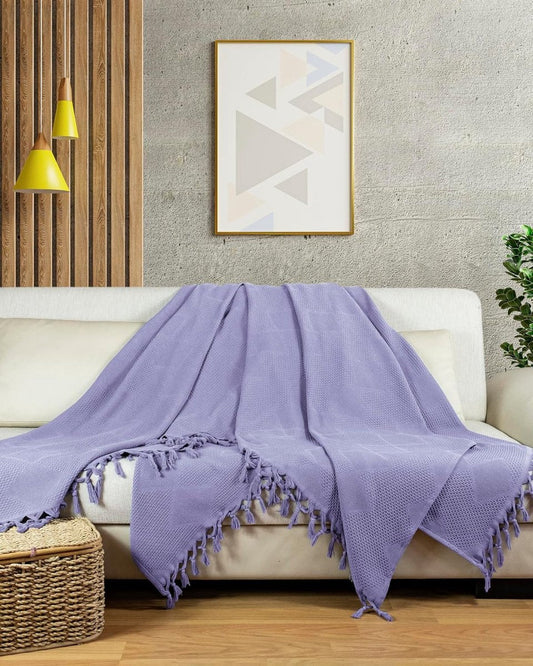 Katoenen Dekbed 240x220 cm met Wafelstructuur en Handgeknoopte Franjes – Lavendel Kleur 0