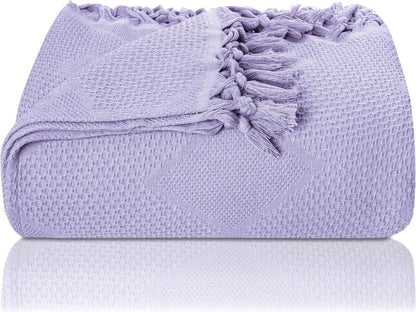 Katoenen Dekbed 240x220 cm met Wafelstructuur en Handgeknoopte Franjes – Lavendel Kleur 4