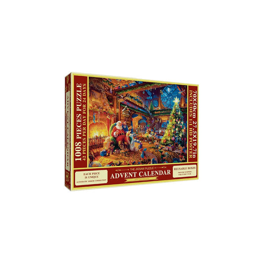 Kerst Puzzel Adventskalender met 1008 Stukjes en 24 Herbruikbare Doosjes – Uniek Kerstontwerp met Poster 0