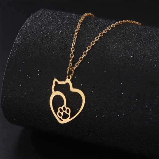 Ketting met Kat Contour en Pootafdruk – Elegante Sieraad voor Kattenliefhebbers 0