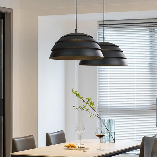 Moderne Zwarte Hanglamp voor Eettafel – Koepelvormige LED Woonkamer Lamp met E27 Fitting, Minimalistisch Ontwerp
