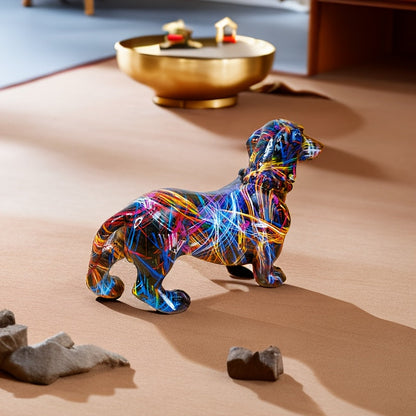 Kleurrijk Handgemaakt Teckel Beeld – Decoratief Kunstwerk voor Interieur, 13 cm Hoog, Hars Afwerking 6