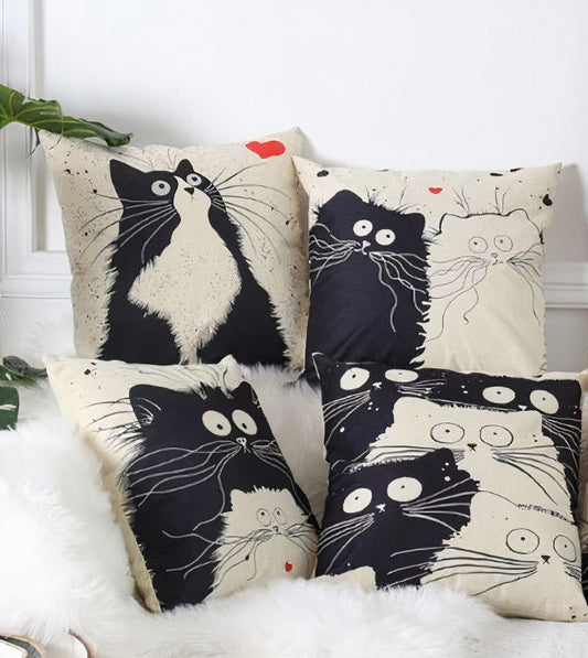 Kussenhoes 50x50 met Komische Kattenprints – Lichtgewicht Linnen, Geschikt voor Binnenkussen 45x45, Machinewasbaar 0