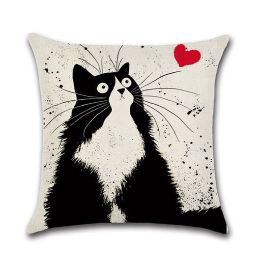 Kussenhoes 50x50 met Komische Kattenprints – Lichtgewicht Linnen, Geschikt voor Binnenkussen 45x45, Machinewasbaar 1
