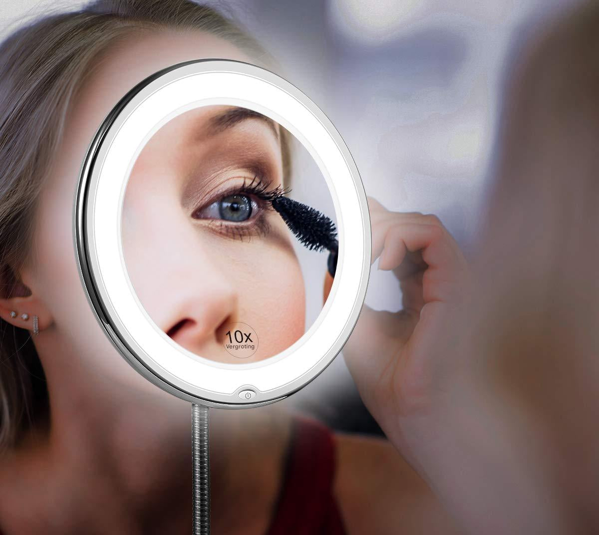 LED Vergrootspiegel met 10x Vergroting en Flexibele Zwanenhals - Draadloos en 360° Draaibaar met Heldere LED Verlichting 0
