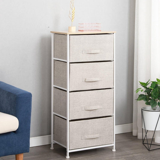 Ladekast met 4 Laden voor Slaapkamer en Woonkamer - Beige Opbergkast 45 x 30 x 94 cm 0
