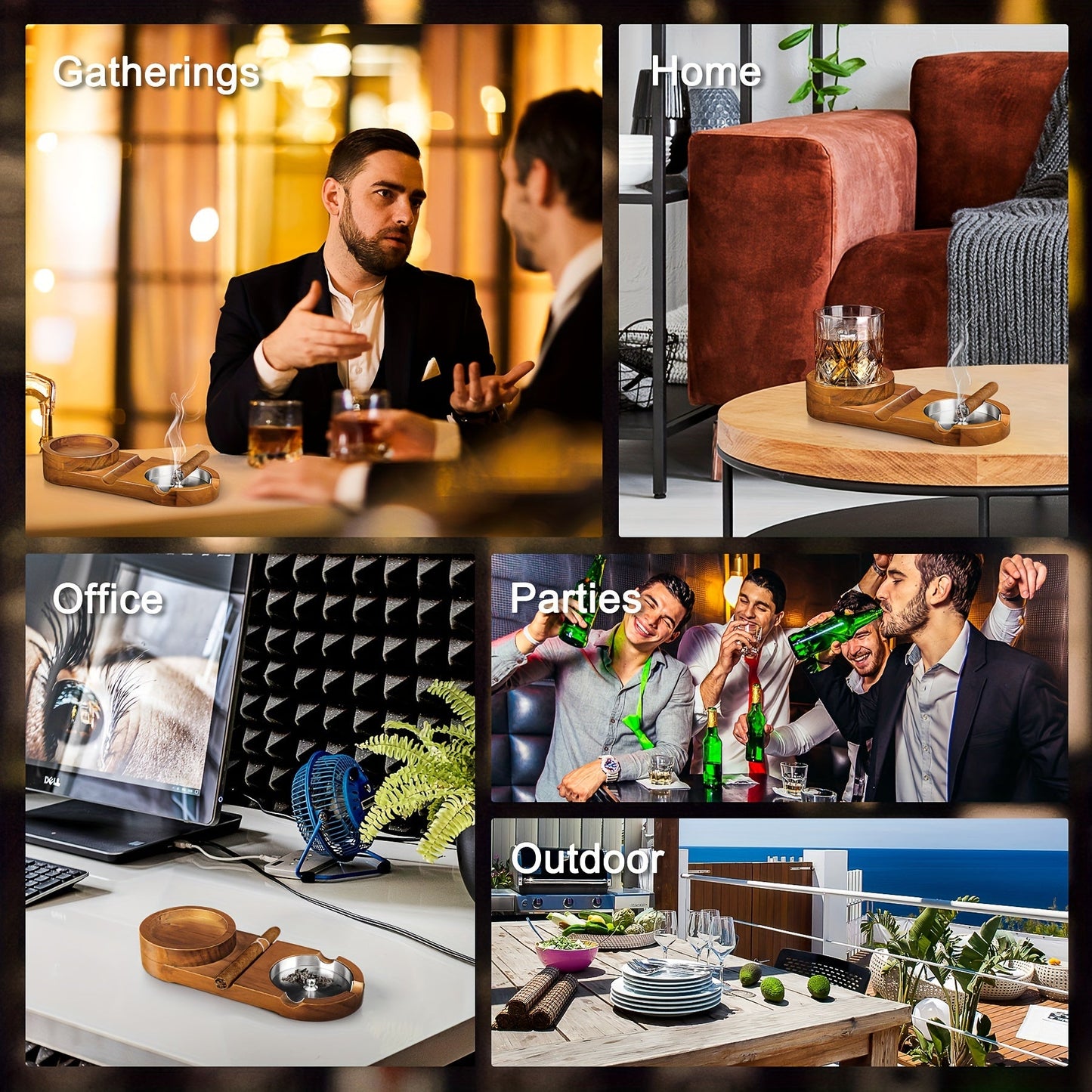 Luxe Sigaren Asbak met Whiskey Glas Tray - Houten Basis, Afneembaar Asbakje, Perfect voor Vaderdag en Relaties 7