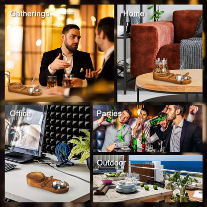 Luxe Sigaren Asbak met Whiskey Glas Tray - Houten Basis, Afneembaar Asbakje, Perfect voor Vaderdag en Relaties 7