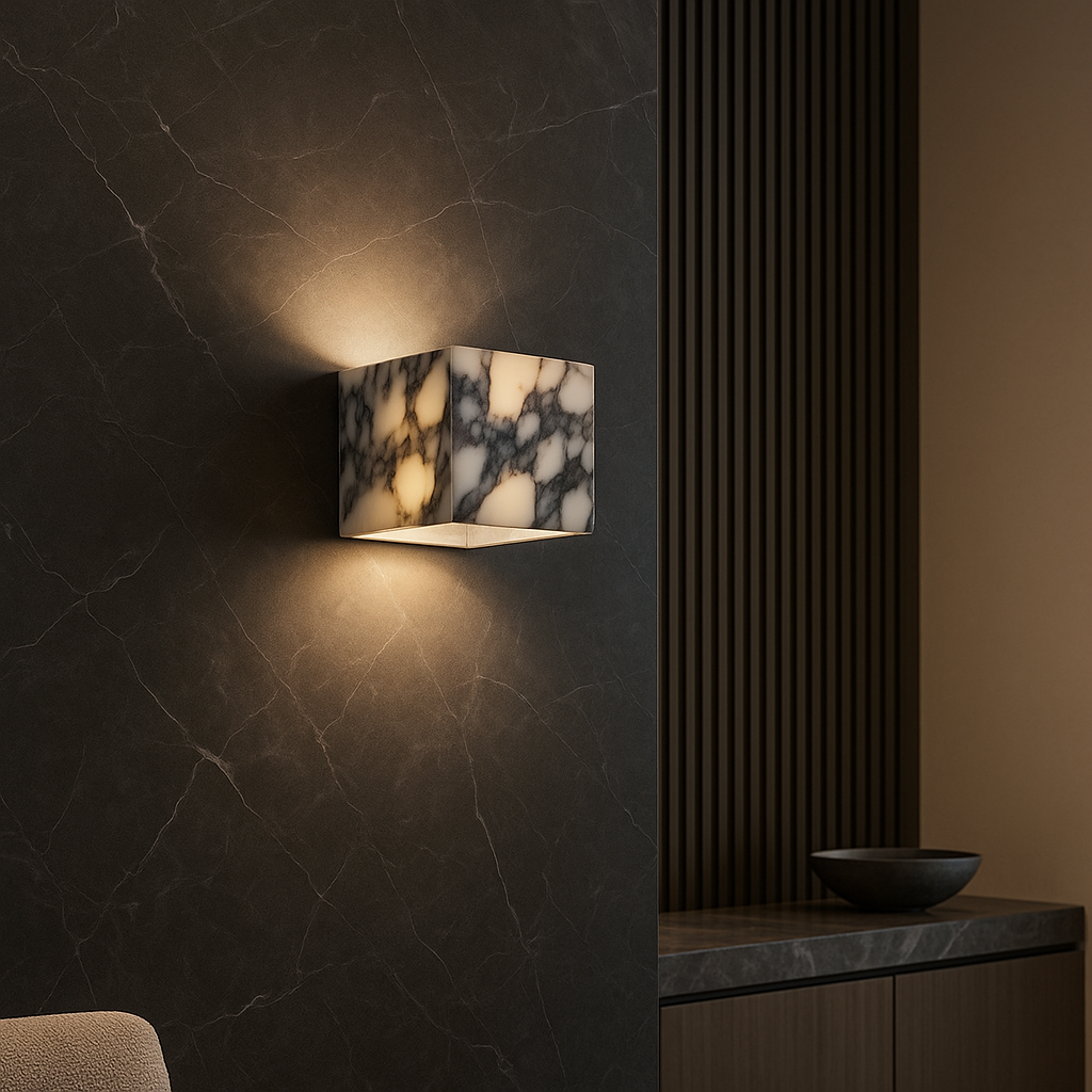 Marmeren Wandlamp in Kubusvorm met LED Verlichting – Minimalistisch Design 0
