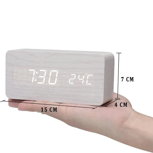 Moderne Houten Digitale Wekker met Spraakbesturing en LED Display – Instelbare Helderheid en Temperatuurweergave 10