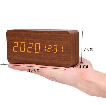 Moderne Houten Digitale Wekker met Spraakbesturing en LED Display – Instelbare Helderheid en Temperatuurweergave 11