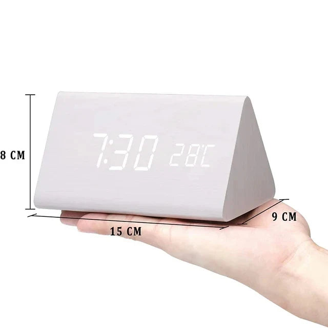 Moderne Houten Digitale Wekker met Spraakbesturing en LED Display – Instelbare Helderheid en Temperatuurweergave 5