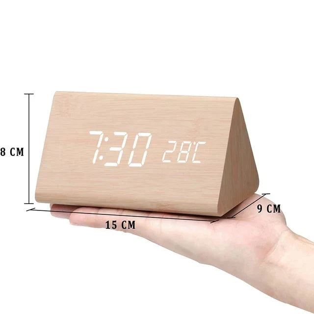 Moderne Houten Digitale Wekker met Spraakbesturing en LED Display – Instelbare Helderheid en Temperatuurweergave 6