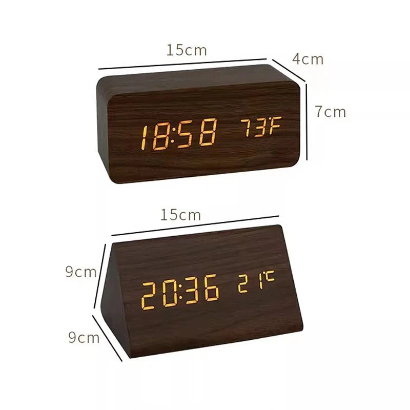 Moderne Houten Digitale Wekker met Spraakbesturing en LED Display – Instelbare Helderheid en Temperatuurweergave 7