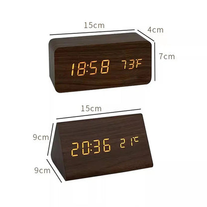 Moderne Houten Digitale Wekker met Spraakbesturing en LED Display – Instelbare Helderheid en Temperatuurweergave 7