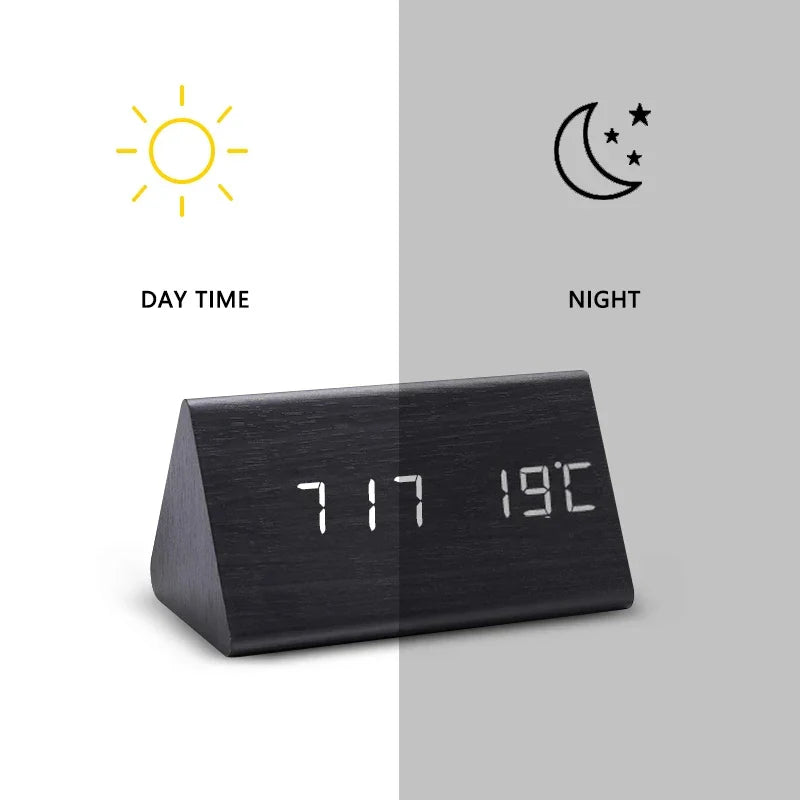 Moderne Houten Digitale Wekker met Spraakbesturing en LED Display – Instelbare Helderheid en Temperatuurweergave 8