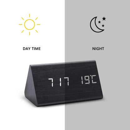 Moderne Houten Digitale Wekker met Spraakbesturing en LED Display – Instelbare Helderheid en Temperatuurweergave 8