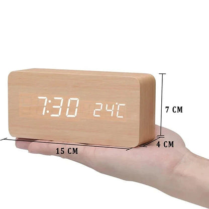 Moderne Houten Digitale Wekker met Spraakbesturing en LED Display – Instelbare Helderheid en Temperatuurweergave 9