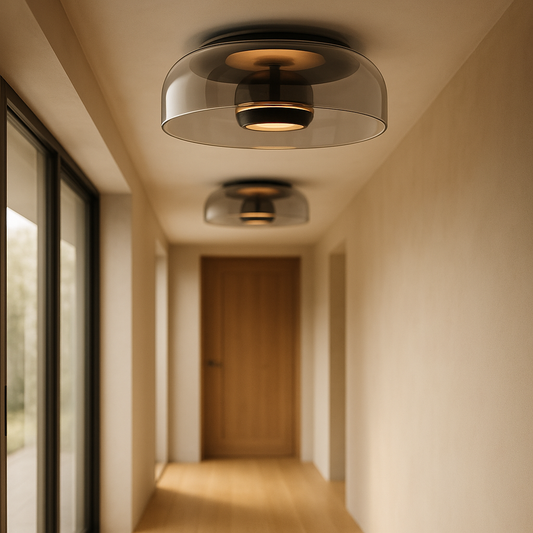 Moderne LED Plafondlamp met Glazen Kap in Rookgrijs of Amber – Sfeervolle Plafonnière voor Slaapkamer en Hal 0