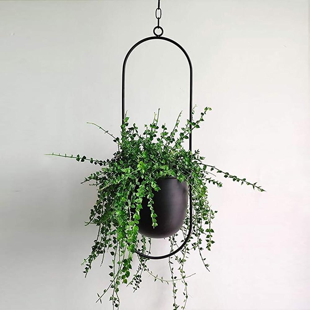 Moderne Minimalistische Plantenhanger van IJzer met Aanpasbare Hangketting – Perfect voor Muurdecoratie 0