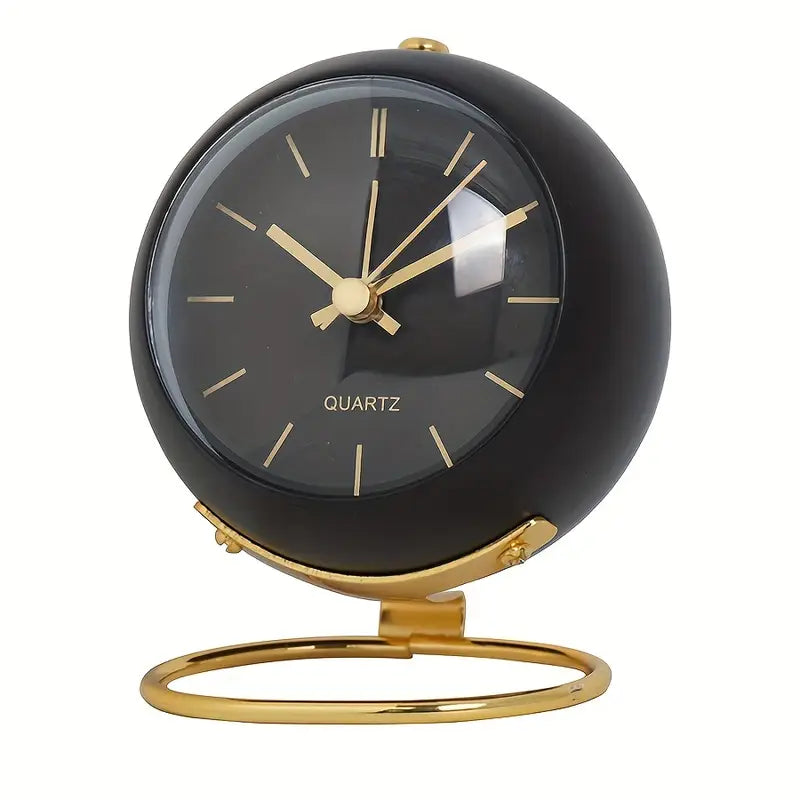 Moderne Stille Tafelklok met Gouden Accenten – Fluisterstille Quartz Wekker voor Slaapkamer en Thuiswerkplek 2