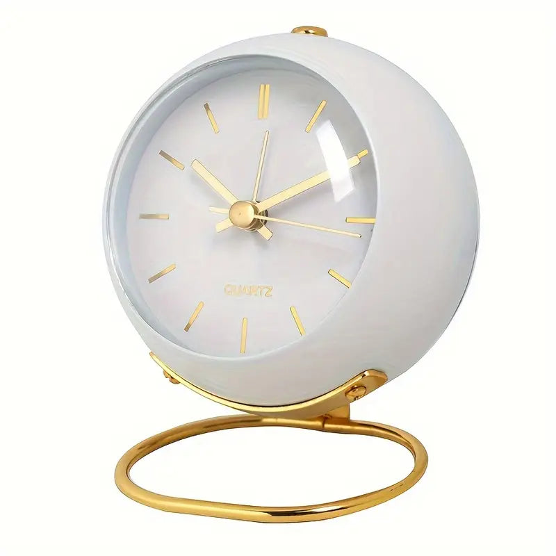 Moderne Stille Tafelklok met Gouden Accenten – Fluisterstille Quartz Wekker voor Slaapkamer en Thuiswerkplek 4