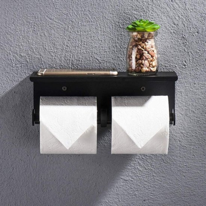 Zwarte WC Rolhouder met Plankje - Ruimtebesparend , Muurmontage WC Papier Houder