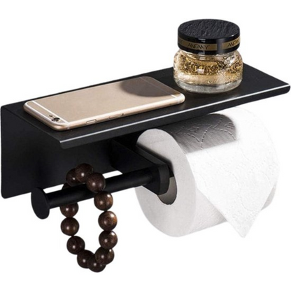 Zwarte WC Rolhouder met Plankje - Ruimtebesparend , Muurmontage WC Papier Houder