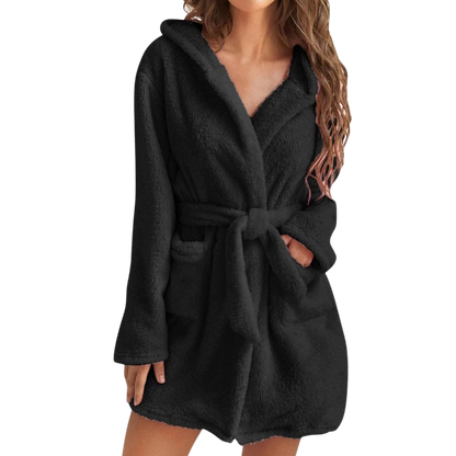 Fleece Badjas met Capuchon en Tailleband voor Dames – Zacht en Warm Ochtendjas voor Ultiem Comfort