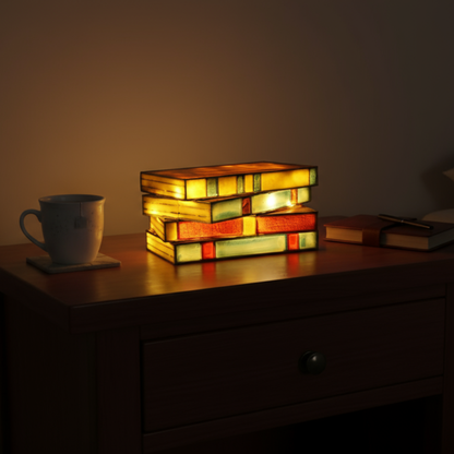 Gebrandschilderde Glazen Boekenlamp - Uniek Multicolor Design voor Warme Verlichting in Woonkamers en Studeerkamers