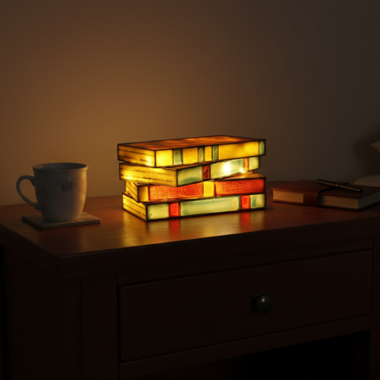 Gebrandschilderde Glazen Boekenlamp - Uniek Multicolor Design voor Warme Verlichting in Woonkamers en Studeerkamers
