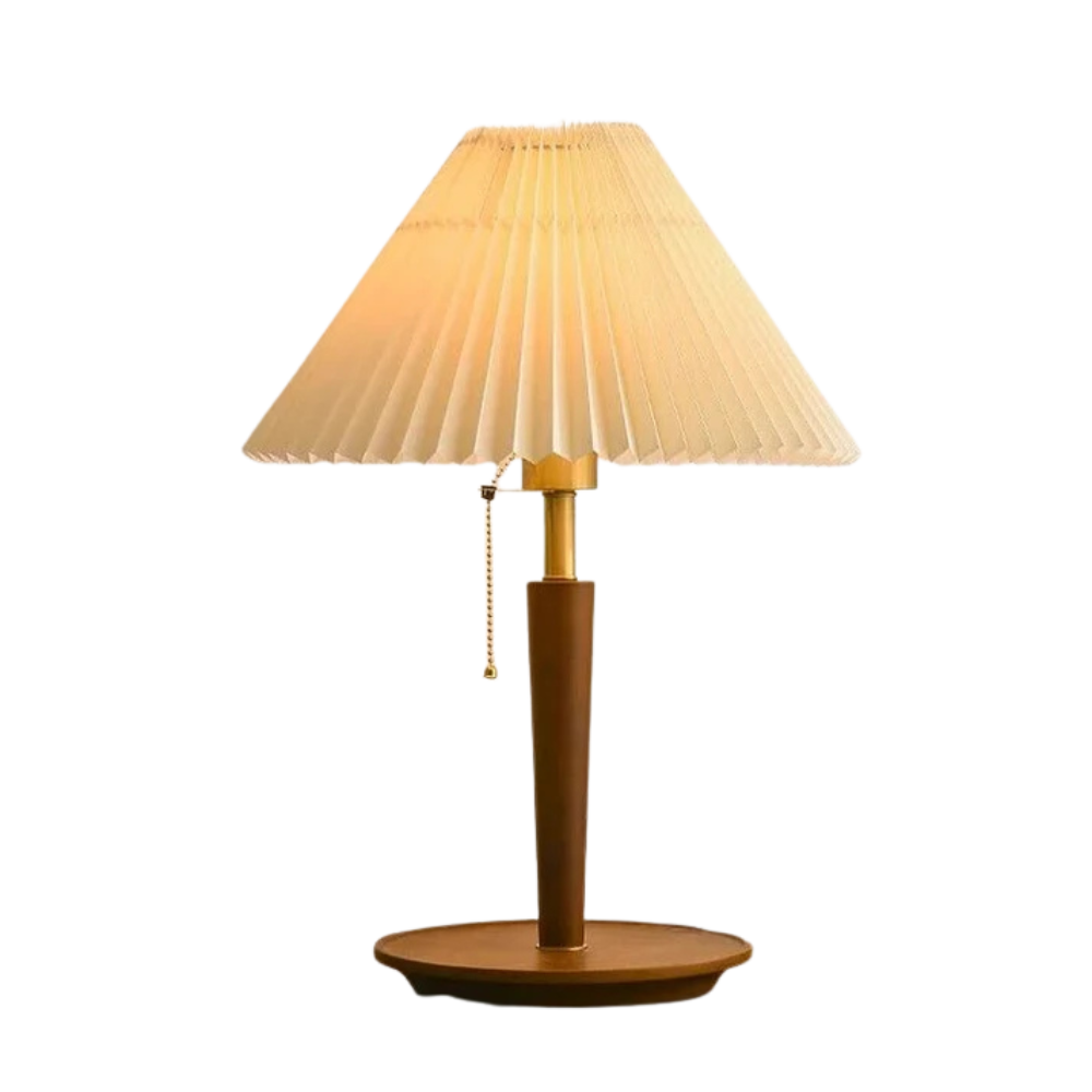 Vintage Geplooide Houten Tafellamp met LED Verlichting - Tijdloos Design voor Woonkamer en Slaapkamer