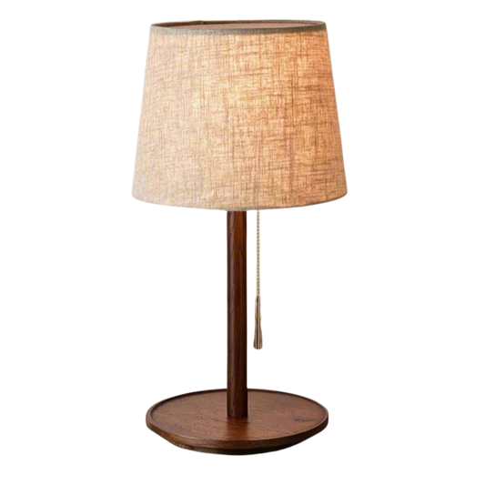 Scandinavische Walnotenlamp met Luxe Stoffen Kap – LED Verlichting voor een Serene Sfeer