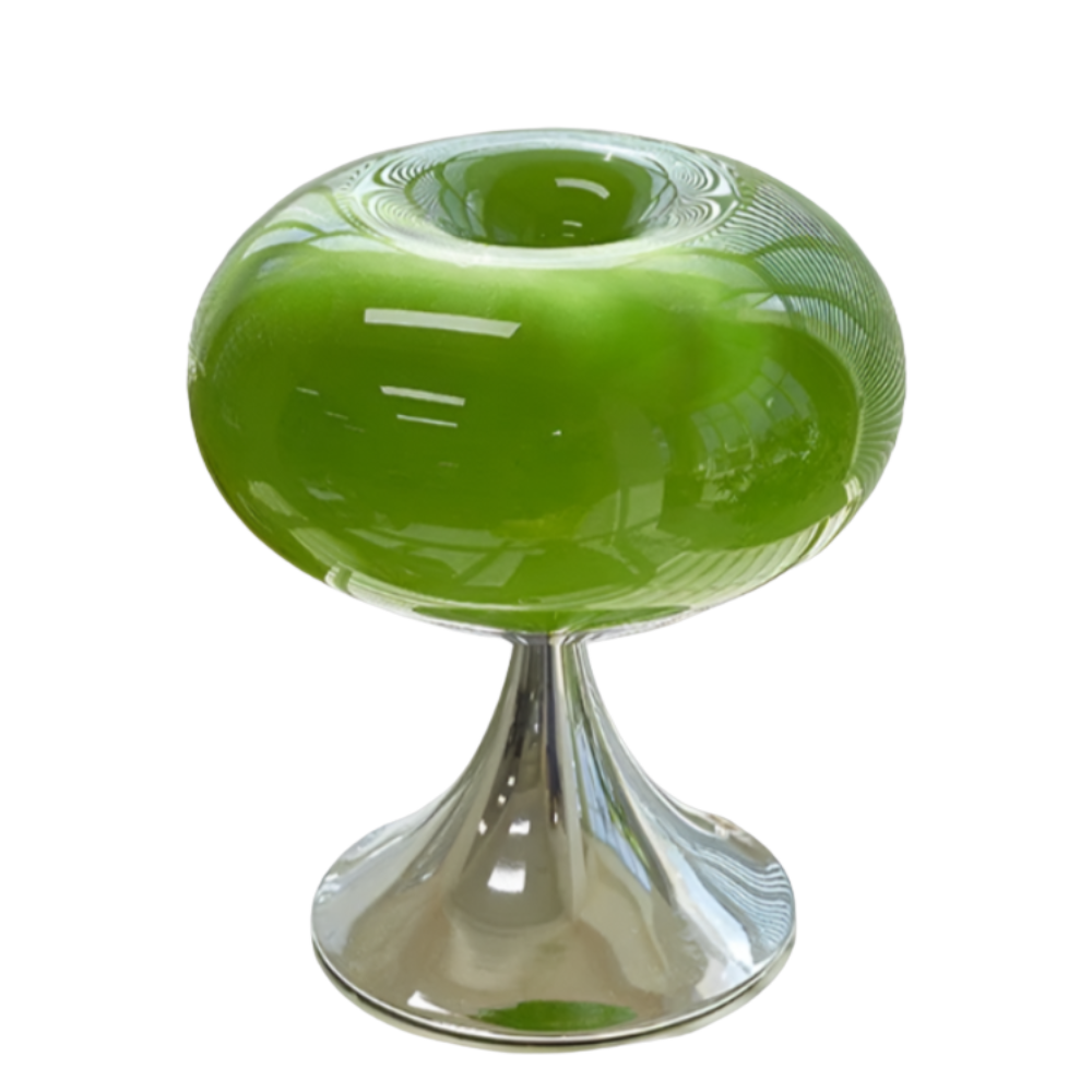 Antieke Tafellamp met Appelvorm en Vintage Charme – Witte en Groene Glazen Afwerking