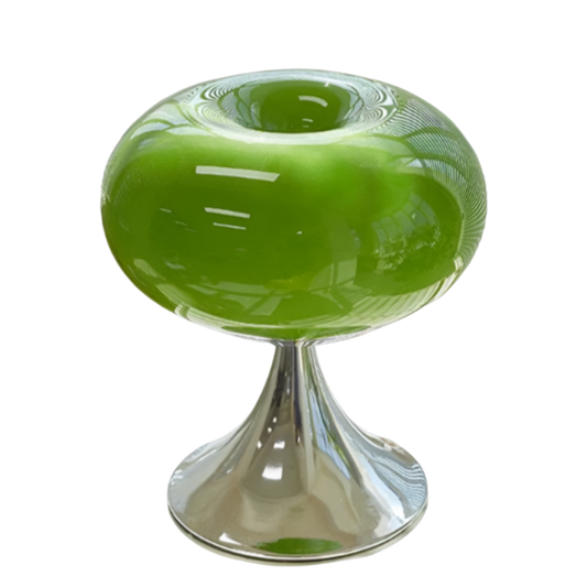Antieke Tafellamp met Appelvorm en Vintage Charme – Witte en Groene Glazen Afwerking