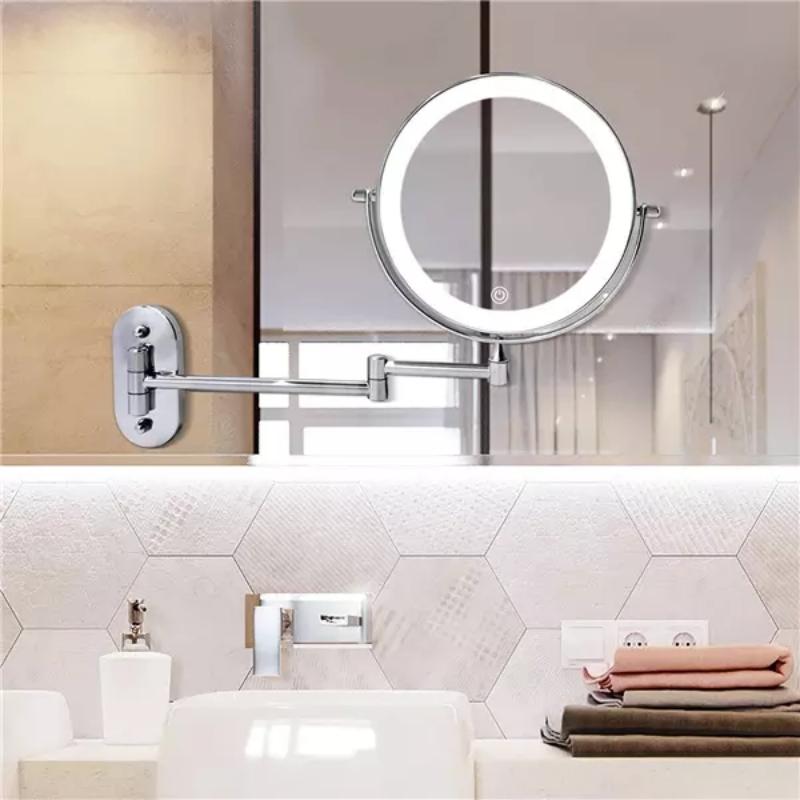 Oplaadbare LED Make-up Spiegel met Verlichting en Instelbare Vergroting - Chroomzilver Kaptafel Spiegel voor Perfecte Make-up 2