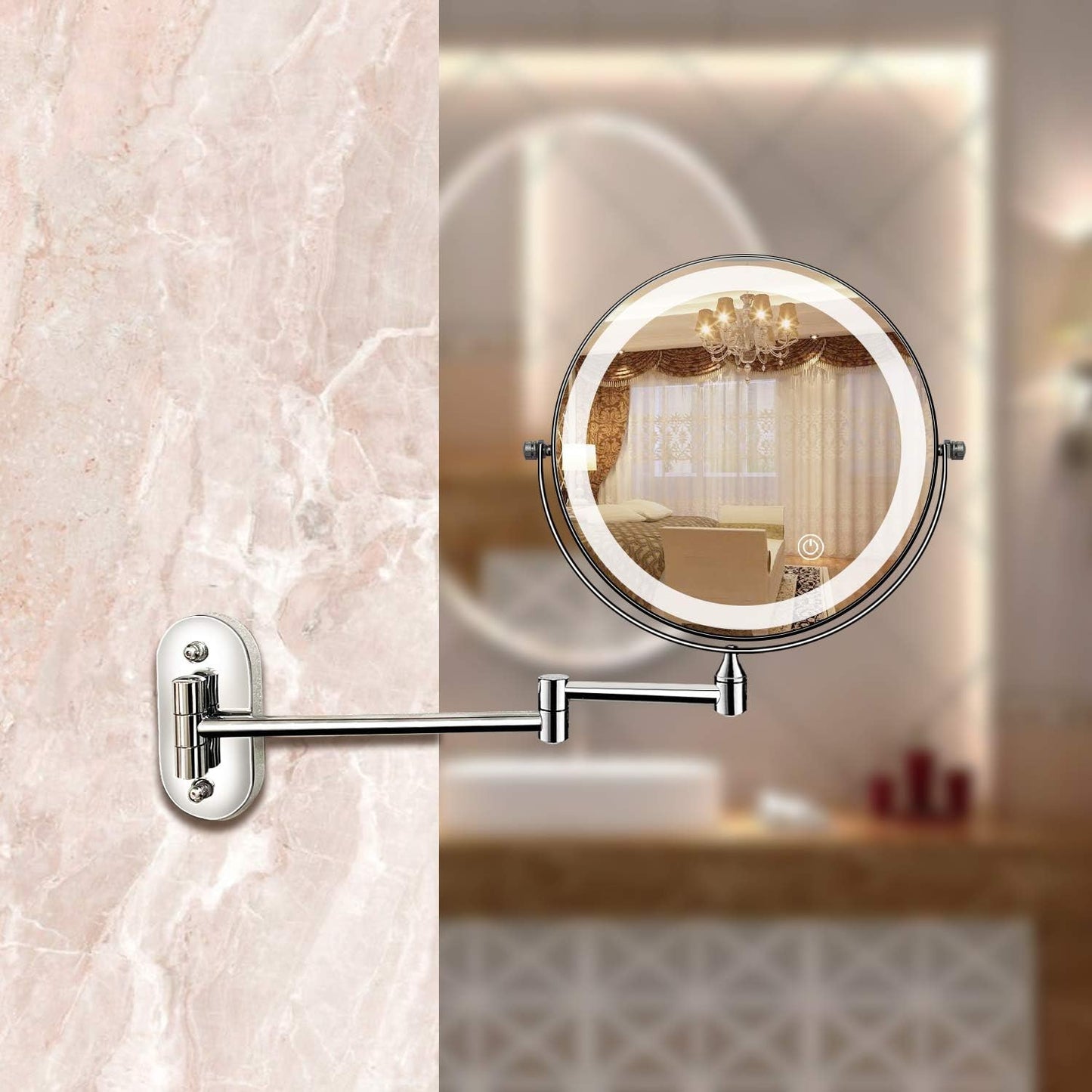 Oplaadbare LED Make-up Spiegel met Verlichting en Instelbare Vergroting - Chroomzilver Kaptafel Spiegel voor Perfecte Make-up 3