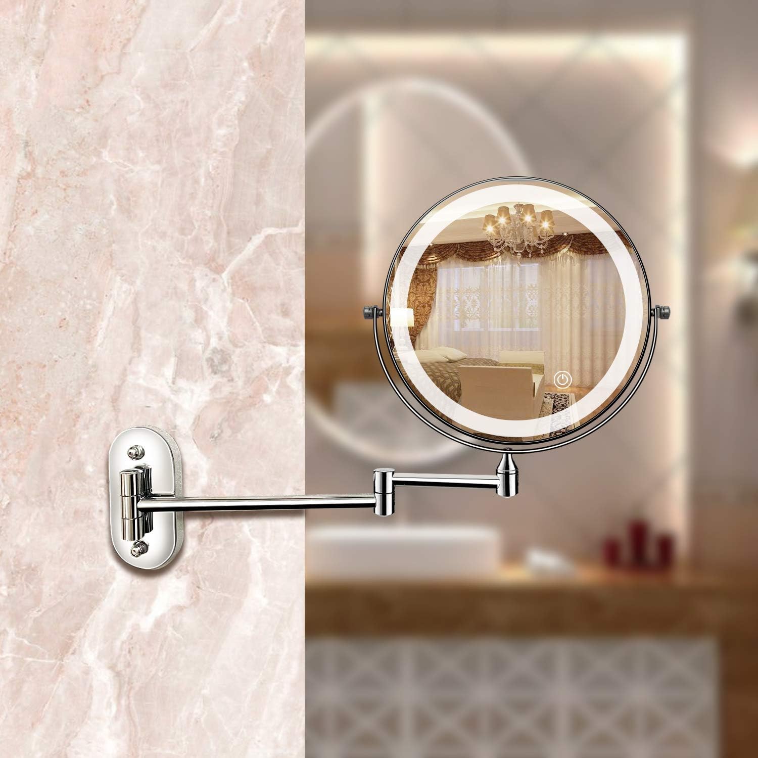 Oplaadbare LED Make-up Spiegel met Verlichting en Instelbare Vergroting - Chroomzilver Kaptafel Spiegel voor Perfecte Make-up 3