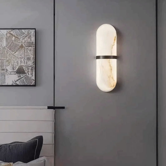 Ovale Wandlamp van Natuurmarmer en Koper - Minimalistisch Design voor Slaapkamer en Salon 0