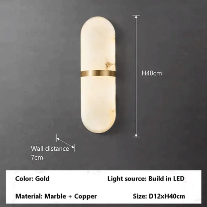 Ovale Wandlamp van Natuurmarmer en Koper - Minimalistisch Design voor Slaapkamer en Salon 7