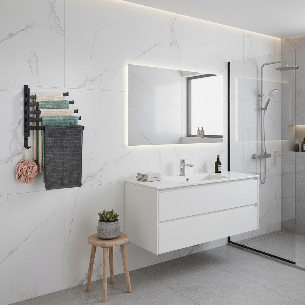 Handdoekenrek Zwart Met 5 Draaibare Armen – Modern Wandmontage Handdoek Rek Voor Badkamer