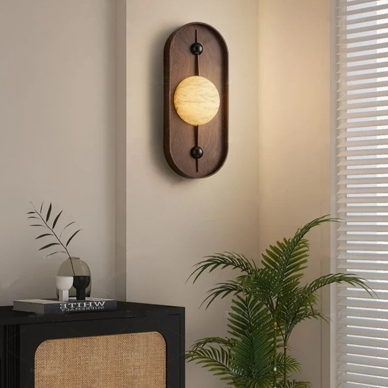 Retro Marmeren Wandlamp voor Slaapkamer en Gang – Antieke Houten Verlichting 2