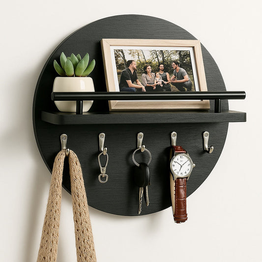 Ronde Houten Sleutelhouder – Milieuvriendelijke Wandorganizer voor Sleutels en Kleine Accessoires 0
